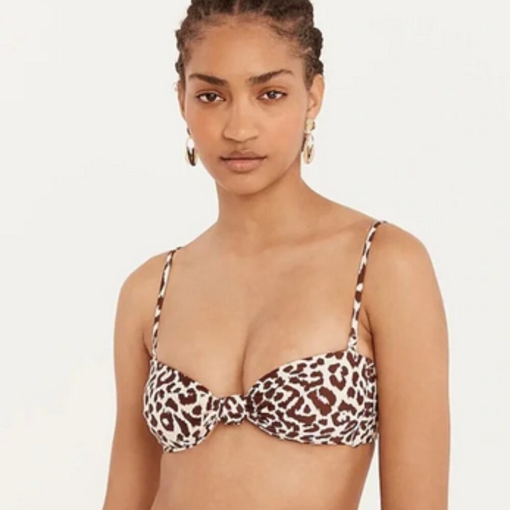 J. Crew Knot Bandeau Bikini Swim Top in Leopard Print